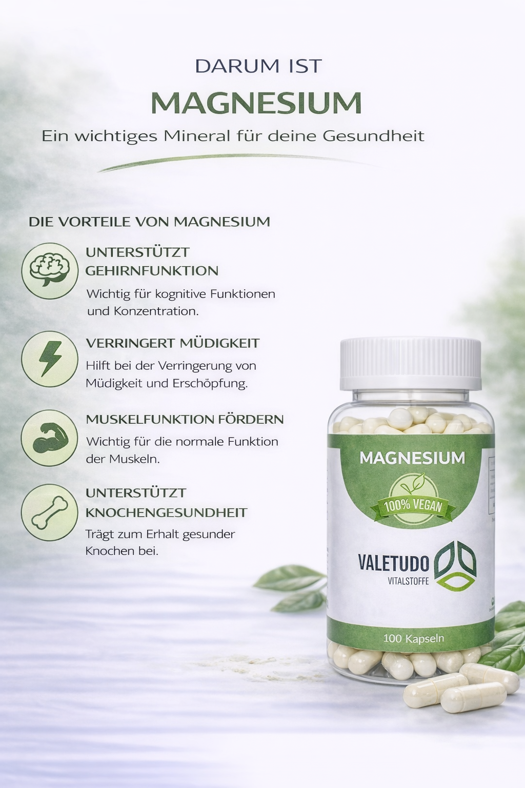 Magnesium – hochwertiges Magnesiumbisglycinat | 1-Monats-Packung