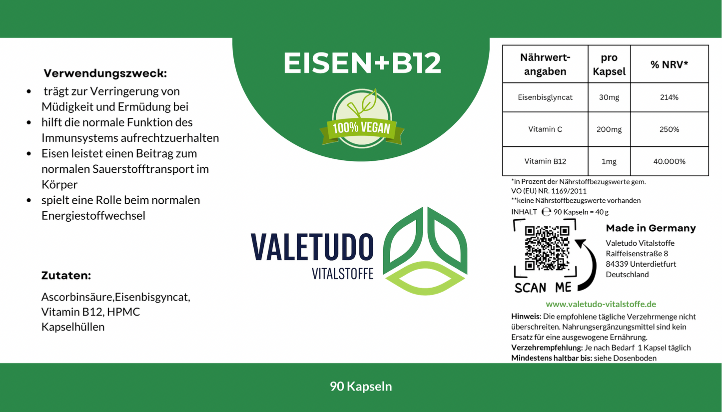 Eisen + B12 – Für Blutbildung, Energie & geistige Leistung | 3-Monats-Packung