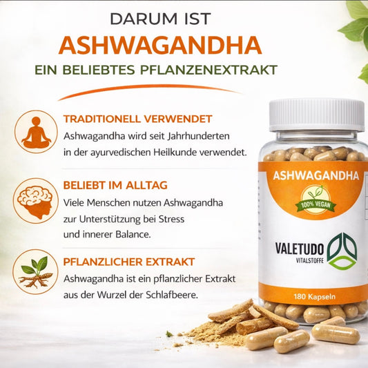 Ashwagandha Kapseln mit hochkonzentriertem Wurzelextrakt | 6-Monats-Packung