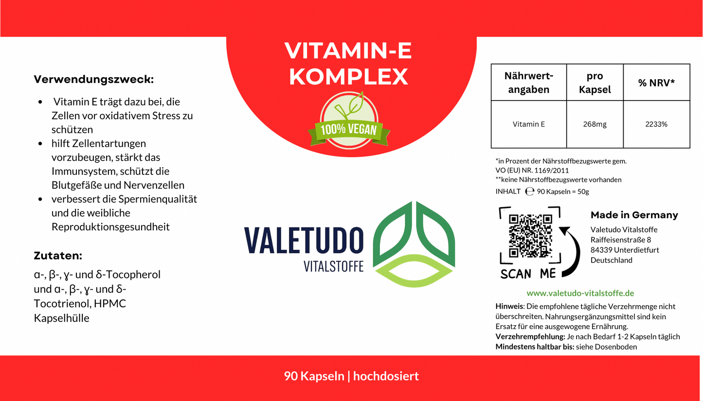 Vitamin E Komplex – Zellschutz hochdosiert | 2-Monats-Packung