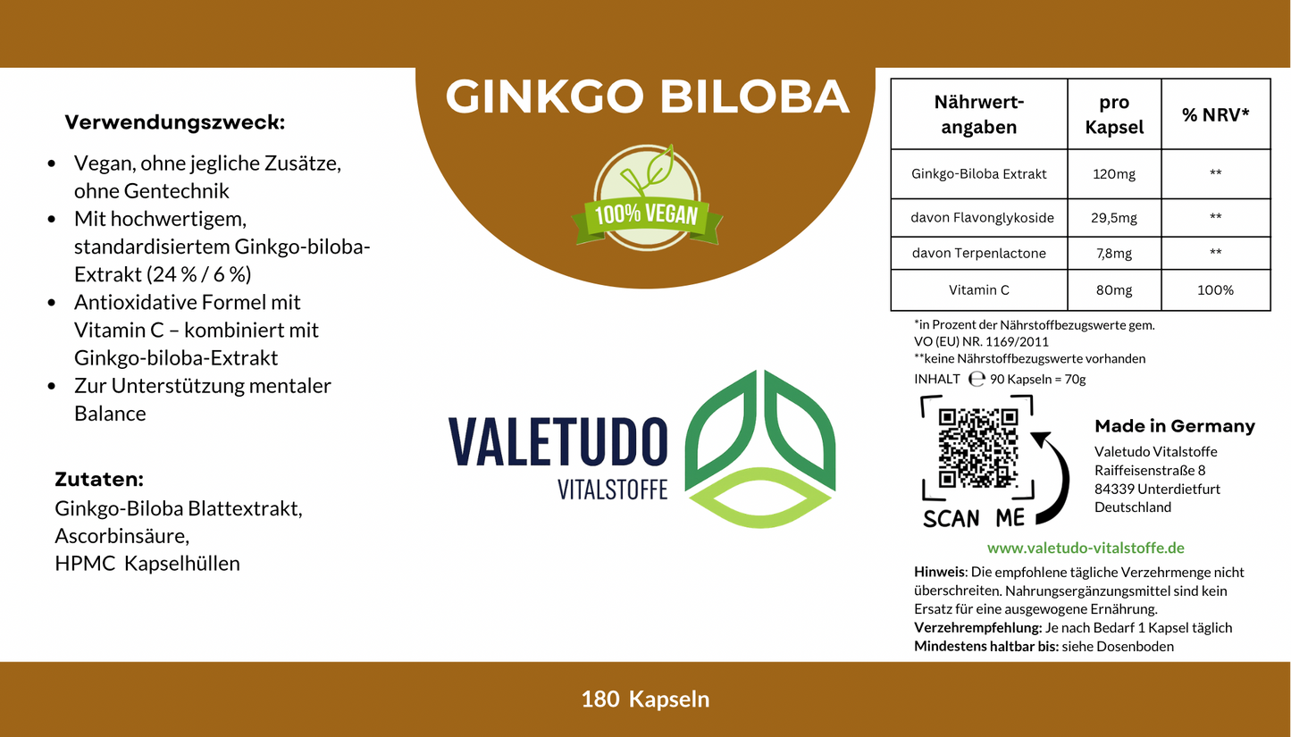Ginkgo biloba – Unterstützung für geistige Aktivität | 6-Monats-Packung